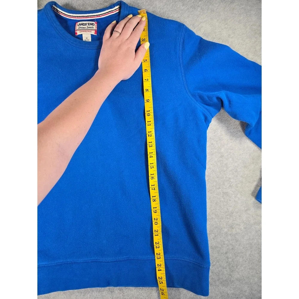 Lands End Serious Sweats Mens Medium Blue Crewneck Fleece Sweatshirt Cozy